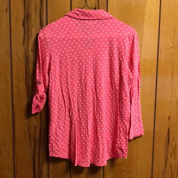 Liz Claiborne rolltab coral/white buttondown top - Picture 4 of 9